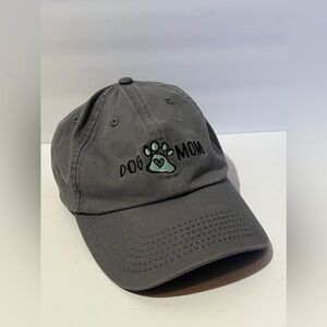 DOG MOM Gray Denim Embroidered Cap Adjustable Strap Back